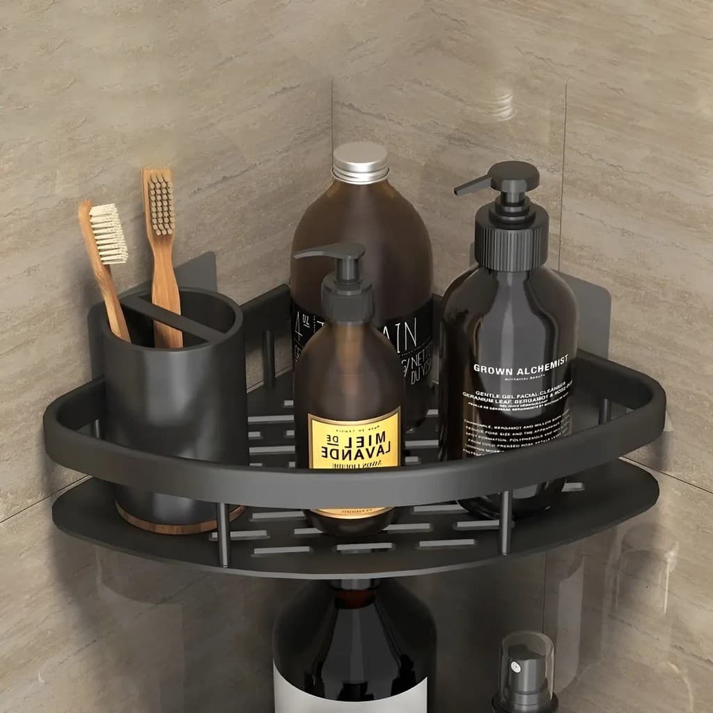Kit 2 Suporte Shampoo Sabonete Banheiro Adesivo Parede Luxo Cor Preto