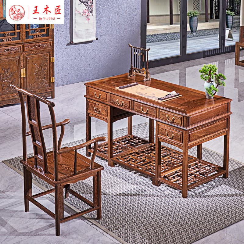 Wang carpinteiro Wenge mogno mesa toda madeira maciça chefe cadeira de mesa novo clássico chinês computador mesa escrita