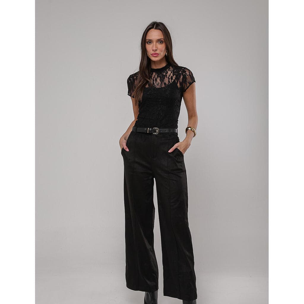 Calça Suede Wide Leg Com Recorte Salvatore