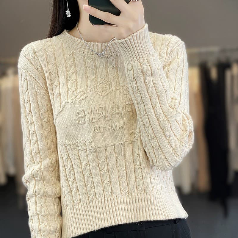 Outono inverno novo estilo fio de algodão puro malha camisa de fundo feminino em torno do pescoço pulôver torção pequena