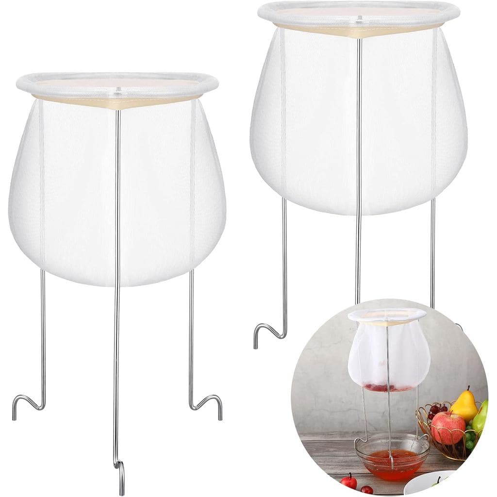 Conjunto de 2 Suportes para Coador de Gelatina Branco e Prateado com Sacos Reutilizáveis para Filtrar Gelatina, Suporte