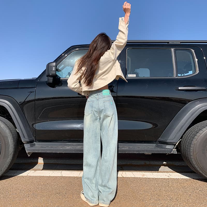 2026 primavera novo estilo calças de perna reta calças de perna larga calças Jeans femininas mais calças