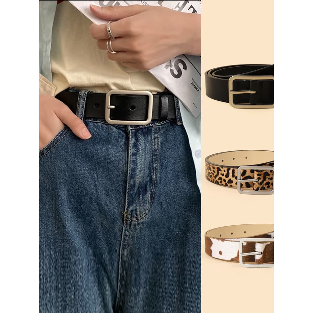 Japonês simples leite leopardo impressão cinto retangular moda simples vestido fino cinto japonês fivela senhoras cinto