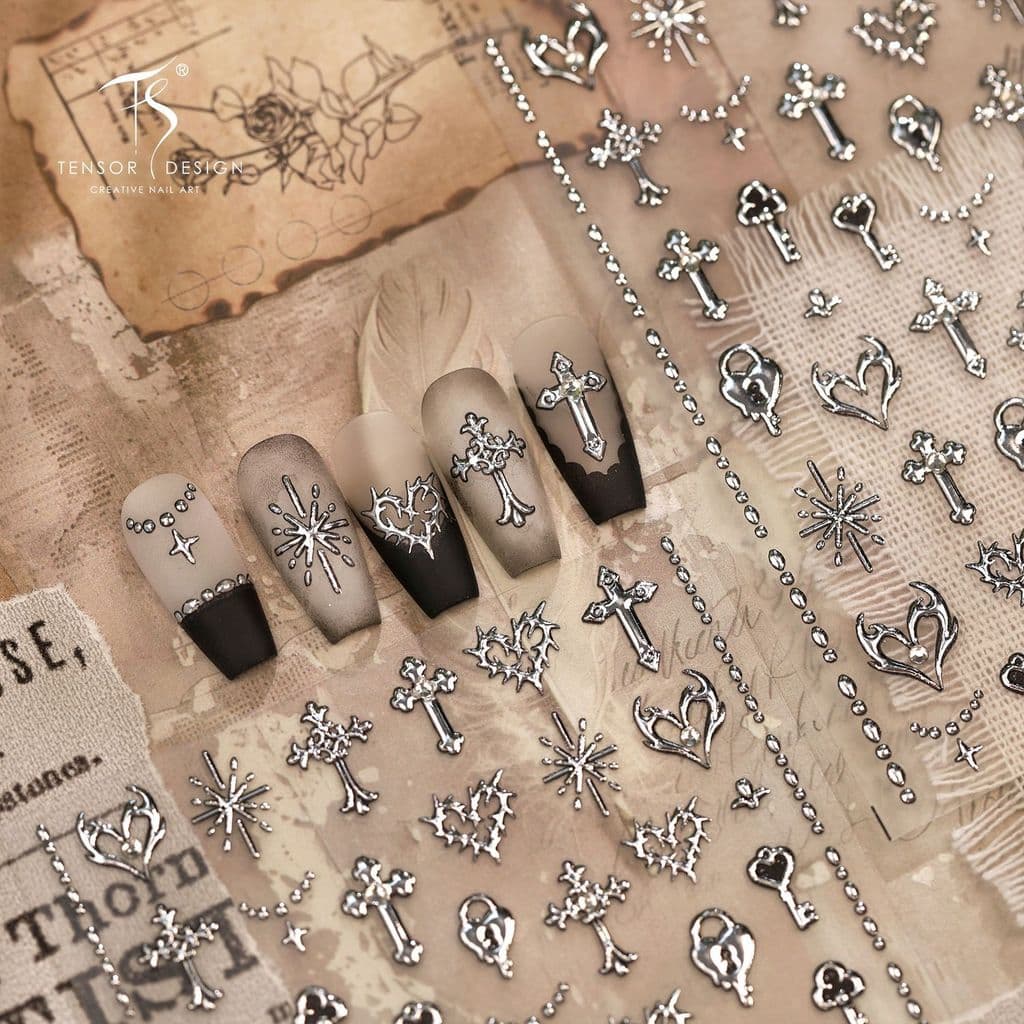 [Meow.Sensei] Adesivos de Unhas Moeji Estilo Europeu e Americano, Sucesso de Vendas, Adesivos de Unhas TL-478 com Folha