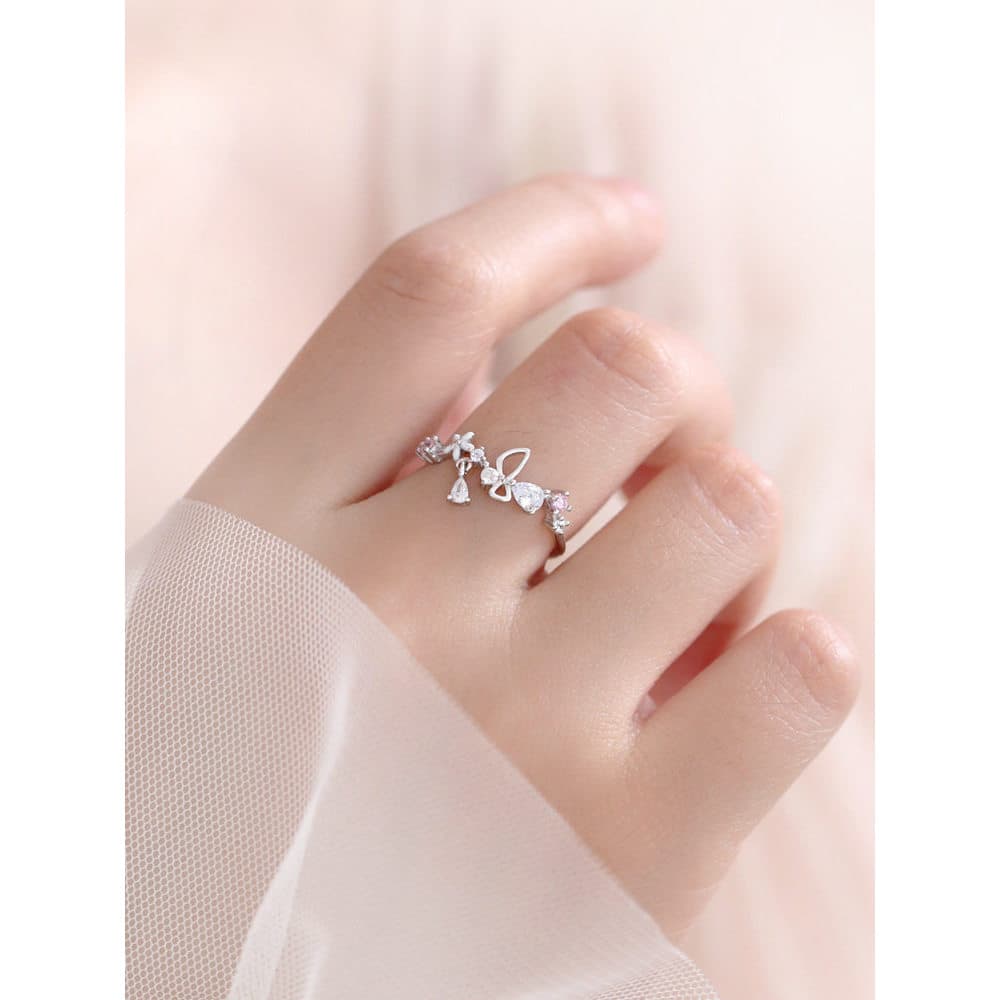 anel kit anel Anel de luxo leve japonês feminino na moda S925 prata esterlina guirlanda flor fresca estilo Mori ins nich