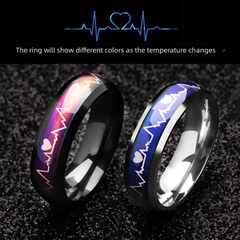 anel de namoro kit anel 6mm Yuanshen ECG Batimento Cardíaco Anel Termocrômico Humor Anel Termocrômico Único Na Moda ins