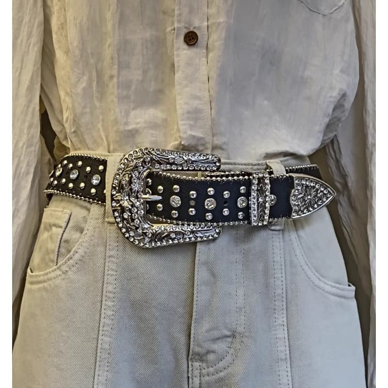 Cinto Cruzado Preto Punk Western Cowboy Cowgirl ‌ Country Feminino Strass Cruz Rebites Elegante