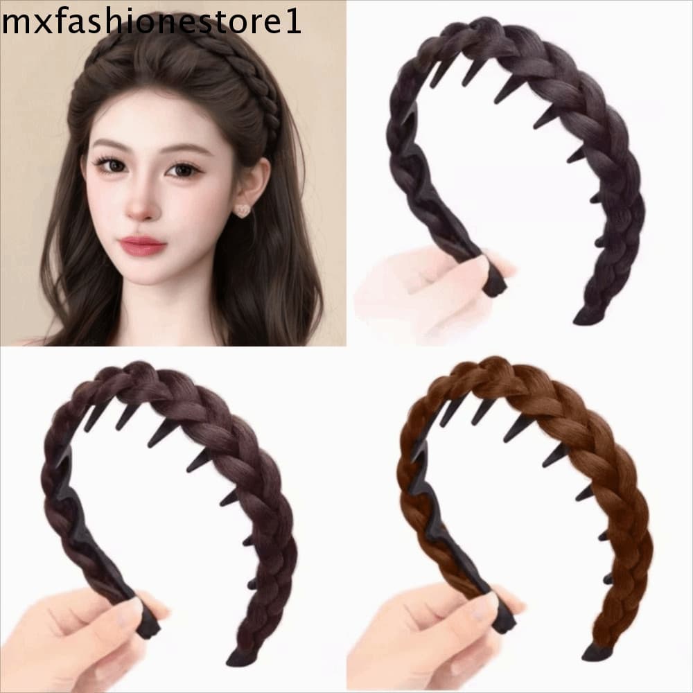 MXFASHIONE Peruca Trançada Para Cabeça , Tranças De Espinha De Peixe Feitas À Mão Antiderrapantes , Faixas De Cabelo , A