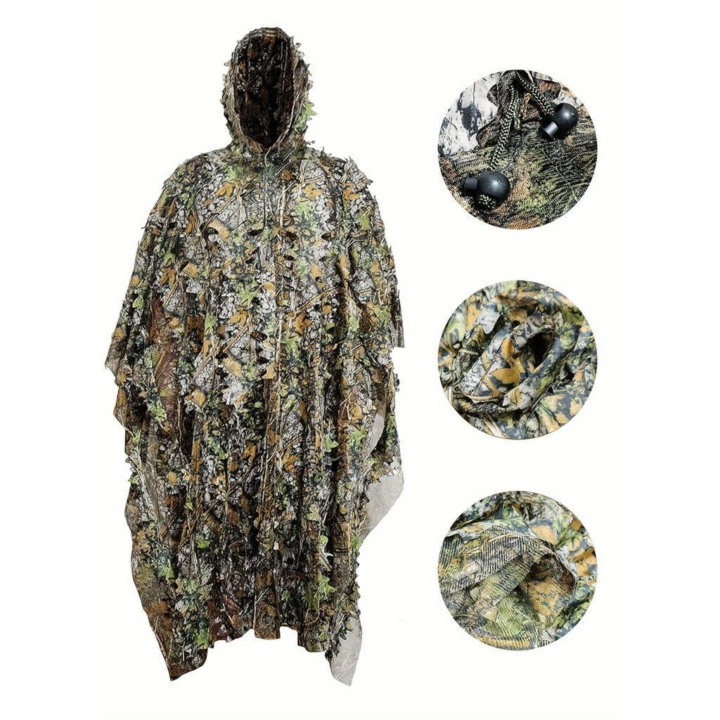 Manto de Camuflagem Folha de Bordo Verde com Capuz de Malha, Tamanho Único, Traje de Combate, Ideal para Observação de P