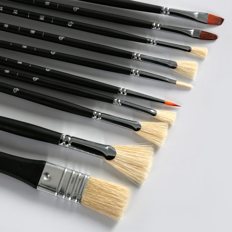 Pintura esquerda Conjunto de 10 peças Pincel de óleo Giz de água Pincel de aquarela Pincel de cerdas em forma de leque G