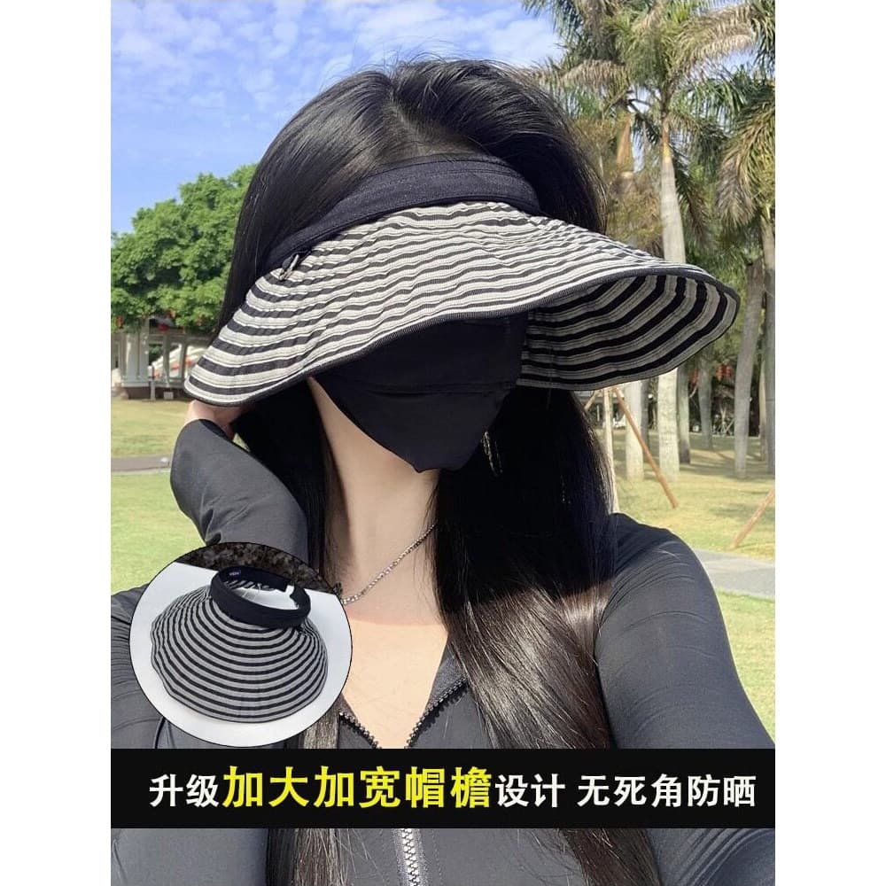 Tiara estilo listrado oco chapéu feminino 2026 verão novo estilo dobrável aba grande Anti-ultravioleta protetor solar ch