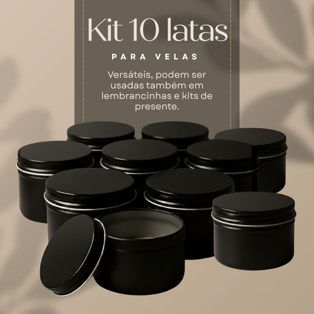 Latas Metálicas Pretas com Tampa de Rosca – Kit 10 Unidades para Velas Artesanais