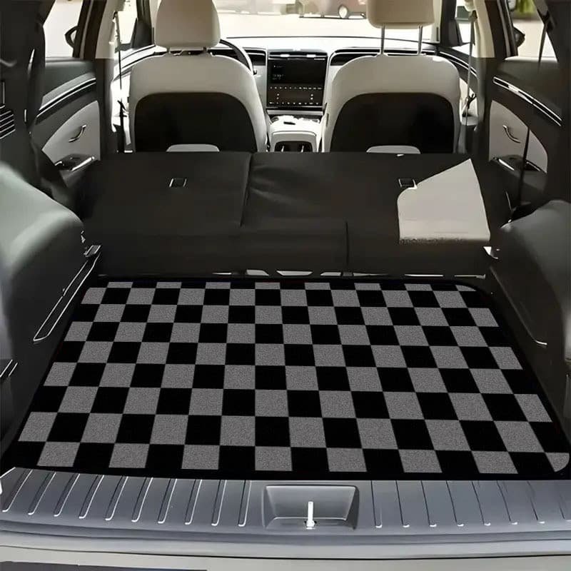 Tapete de porta-malas resistente - tipo Universal, padrão xadrez cinza preto - adequado para a maioria dos carros, SUVs,
