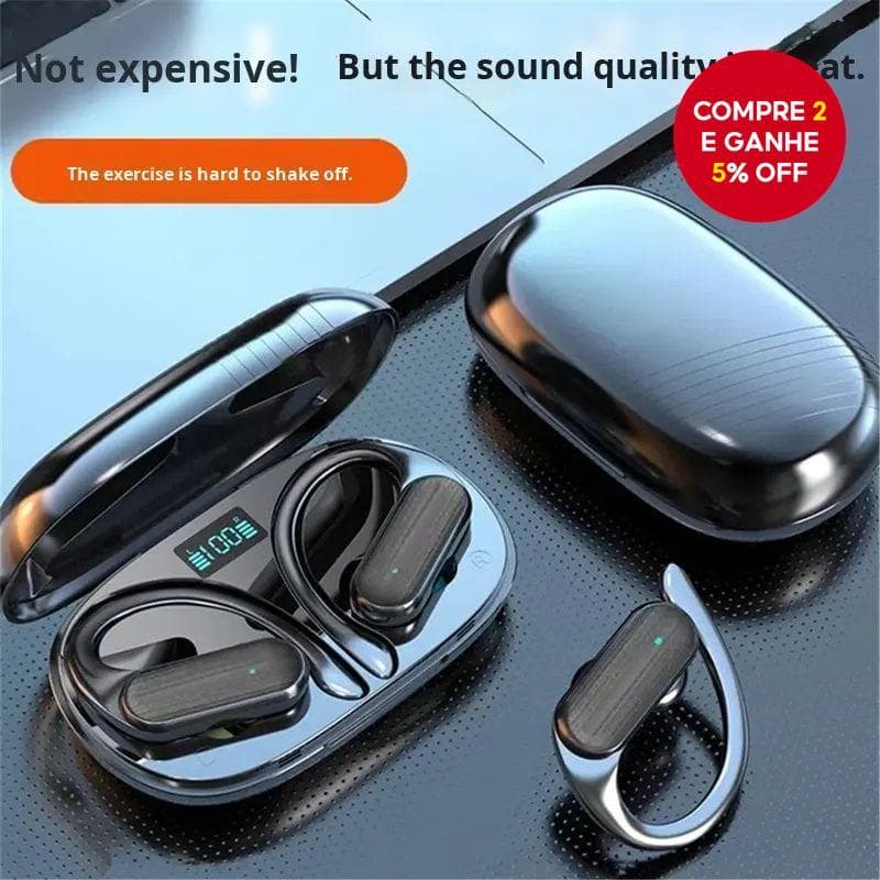 Fones de Ouvido A520 Bluetooth 5.3 Sem Fio À Prova d’Água com Gancho de Orelha, Graves Potentes, HiFi Stereo, Controle
