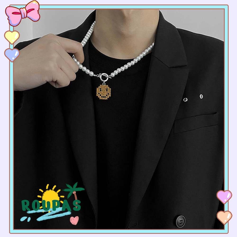 ROUPAS Smiley Pingente Colar Gargantilha Moda Jóias Corrente Cubana Face Talão Colares Masculinos