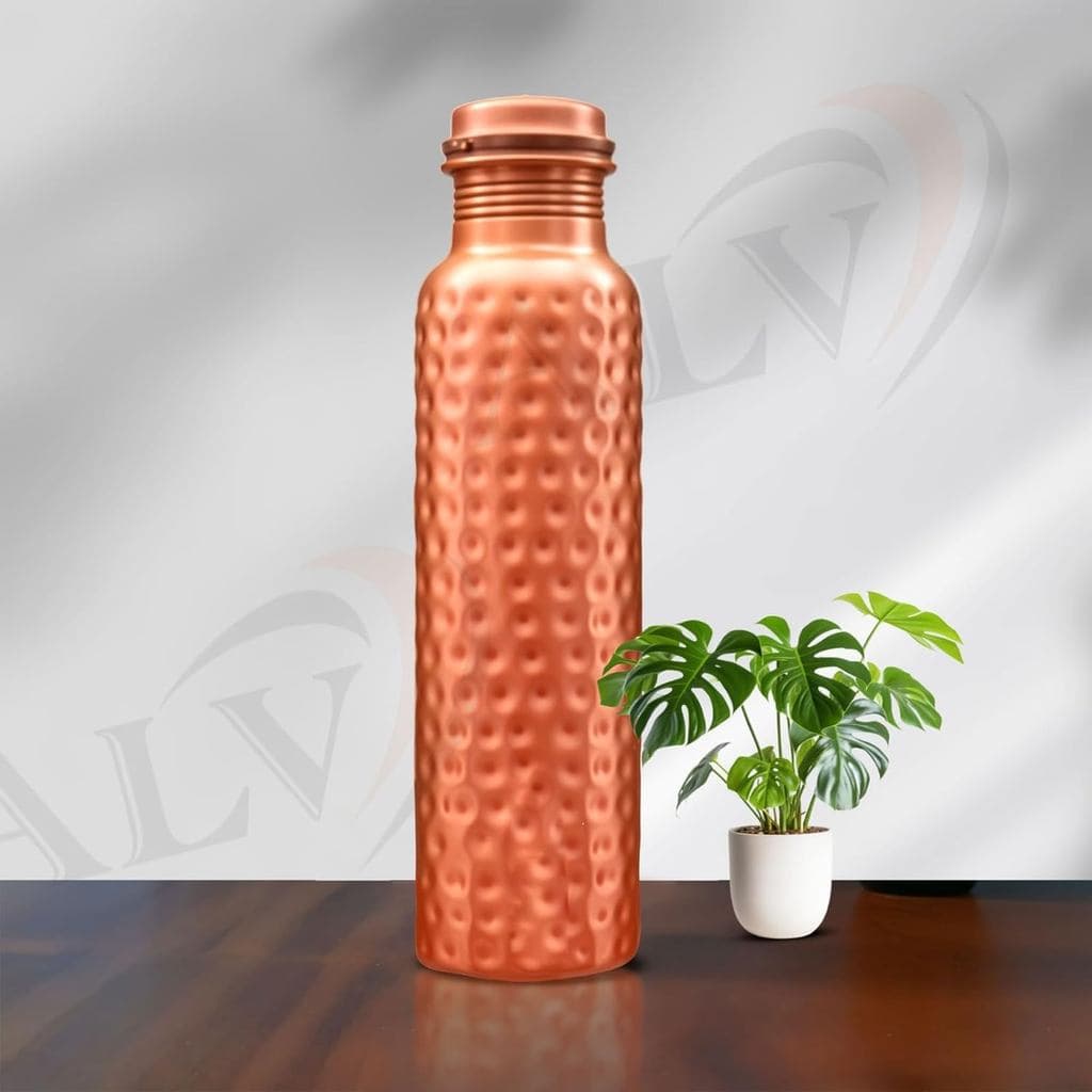 Garrafa de Água de Cobre ALV 34 Oz, Garrafa Martelada para Beber, 100% Ayurvédica, à Prova de Vazamentos para Academia,