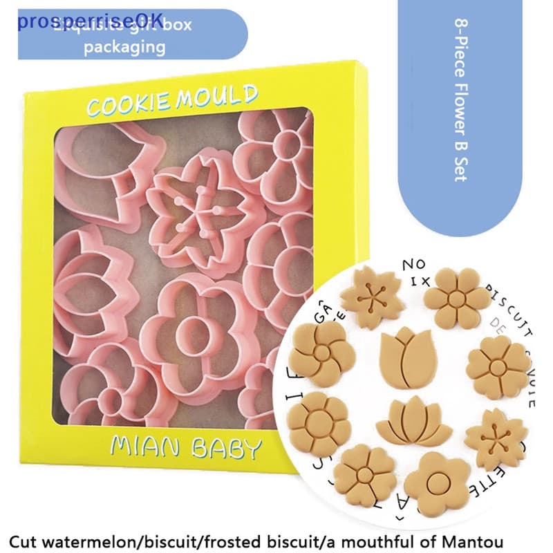 Conjunto de 8 moldes para biscoitos em formato de flor, carimbo para biscoitos com glacê, molde para sobremesas de festa