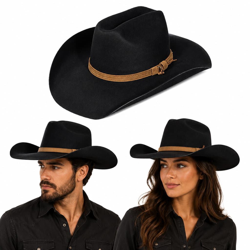 Chapéu Country Camurça Aba Larga Cowboy Unissex 58cm