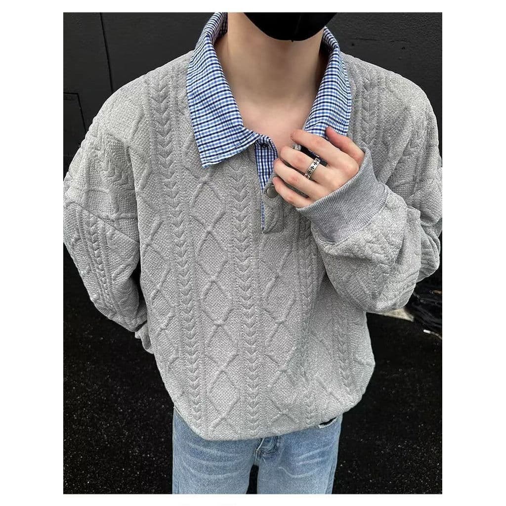 Americano Retro xadrez polo colarinho moletom masculino primavera outono novo estilo solto estilo Preppy casal falso de
