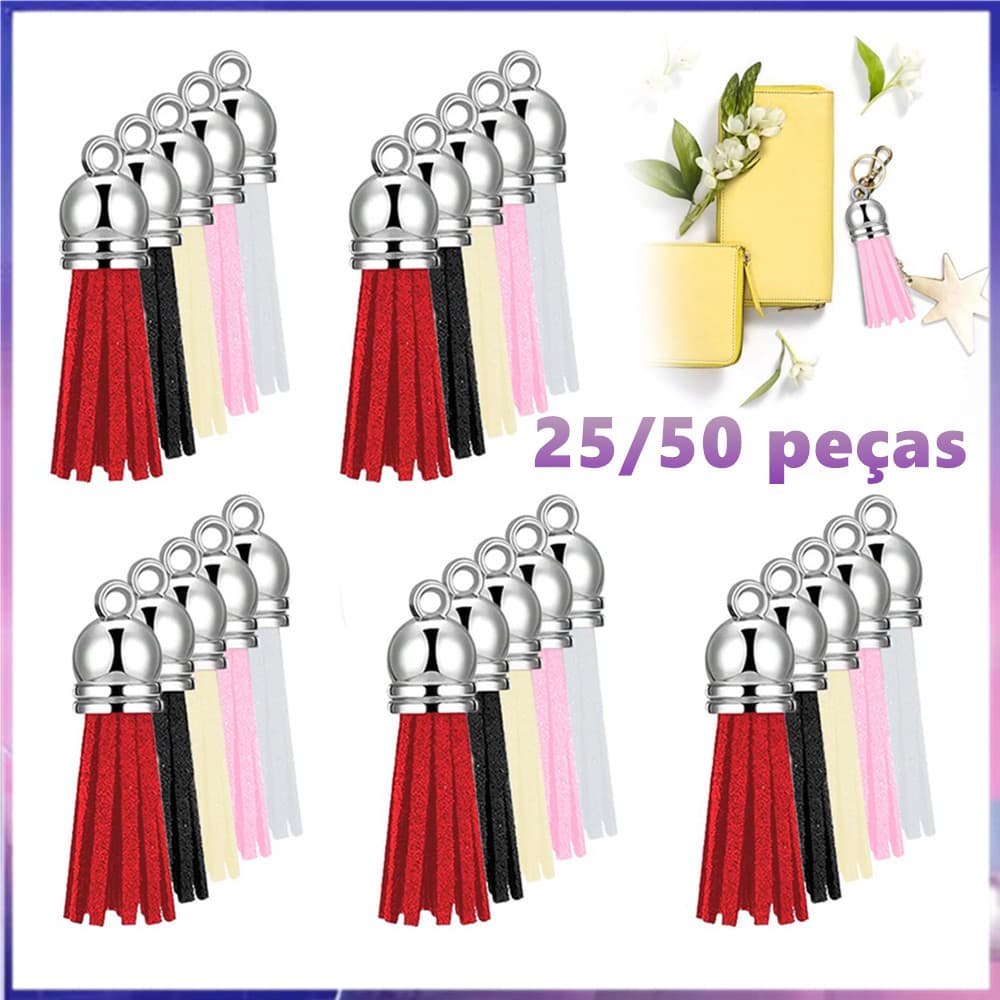 Borla de chaveiro de 25/50 peças, pingente de borla colorida de 3.8 cm, para artesanato DIY