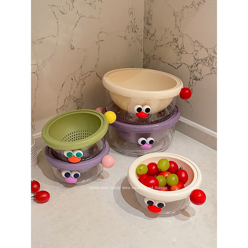 Cesta de drenagem de camada dupla Dopamina fofa Cesta de lavagem de vegetais de cozinha Cesta de drenagem de frutas vege