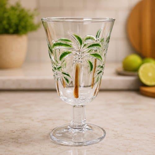 Jogo de Jarra de Vidro 1,5L com conjunto de 6 Taças Palmer Decoradas Mesa Posta Luxo Palmier Élégance