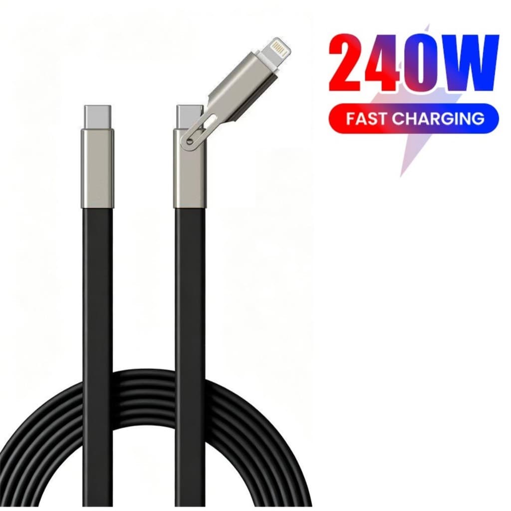 Cabo De Carregamento Rápido Plano De 240 W Tipo C Para Telefone USB 2 Em 1-Dados Fio De Borracha TPE