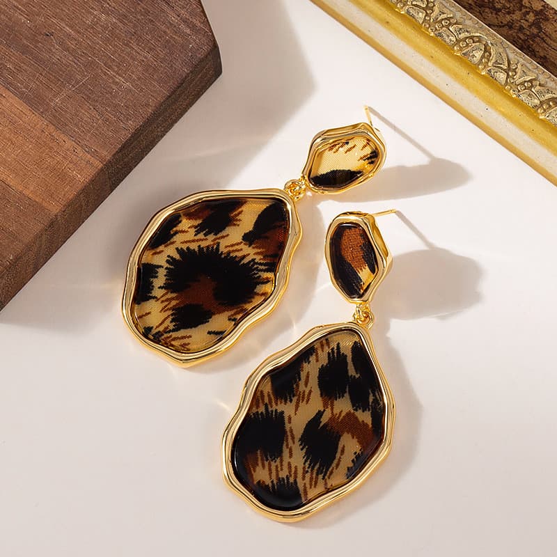 Agulha de prata Cross-Border moda exagerada simples Irregular geométrico leopardo impressão brincos temperamento feminin