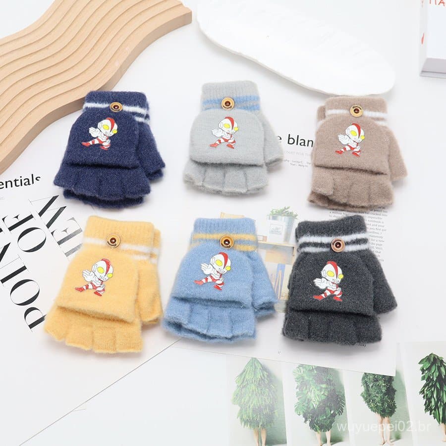 Crianças luvas de inverno meio dedo Flip luvas crianças meninos meninas estudantes bonito dos desenhos animados luvas qu