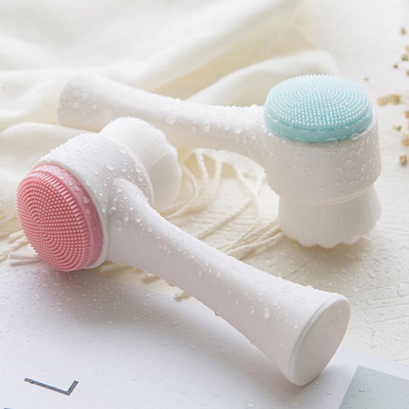 Escova de lavagem Facial Cabelo macio Silicone Escova de limpeza Facial Instrumento Dupla face Feminino Manual Limpeza L