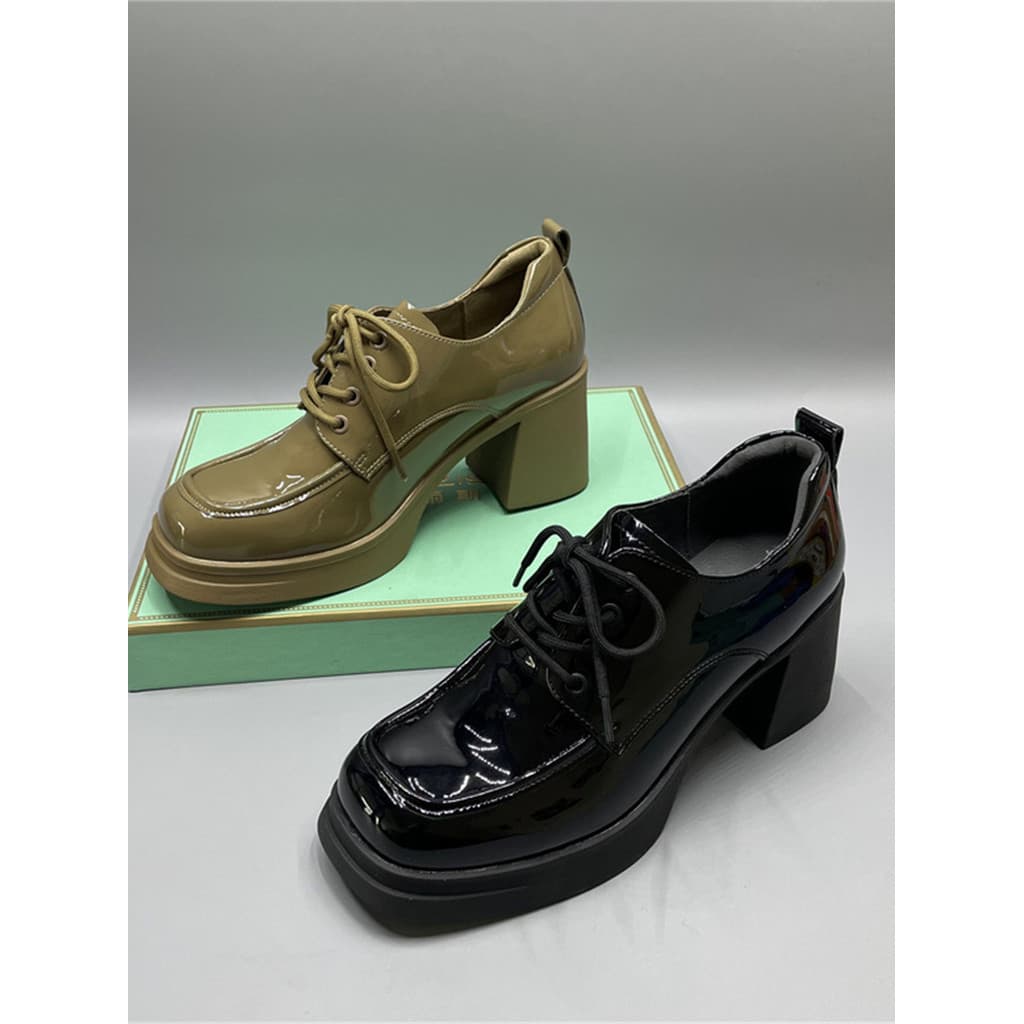 Versão coreana de salto alto moda único sapatos femininos 2025 outono novo estilo boca profunda rendas de salto grosso d