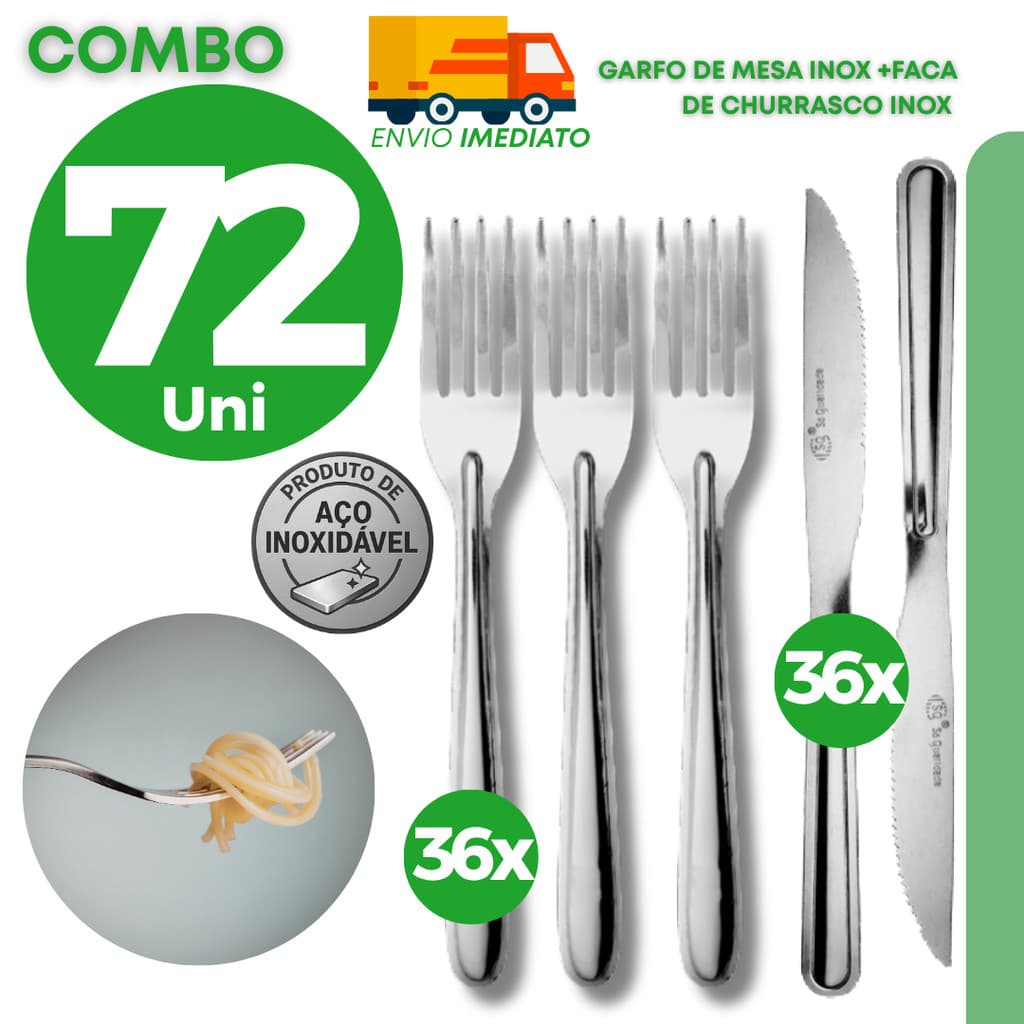 Kit Garfo Faca Churrasco Inox Carne Mesa Restaurante Casa Comercial Profissional Cabo Resistente Fino