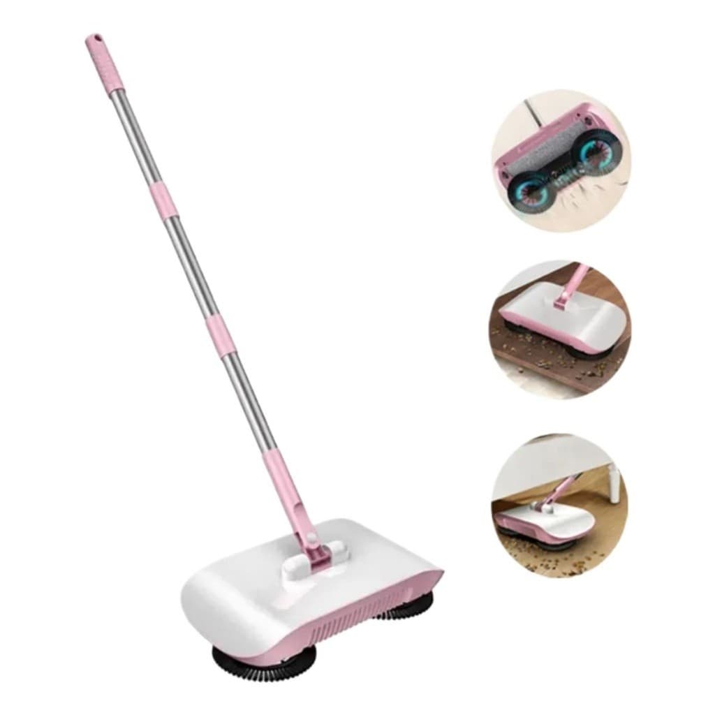 Mop Mágico 3 em 1 Manual com Cabo Inox - Varre, Coleta e Esfrega Pisos - Limpeza Fácil Sem Bateria
