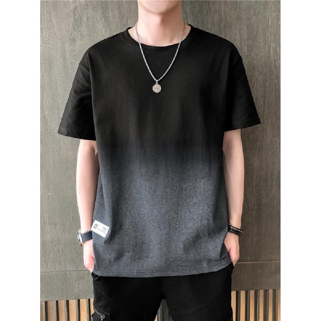 Verão masculino em torno do pescoço de manga curta camiseta ins algodão gradiente cor camiseta tamanho grande algodão ma