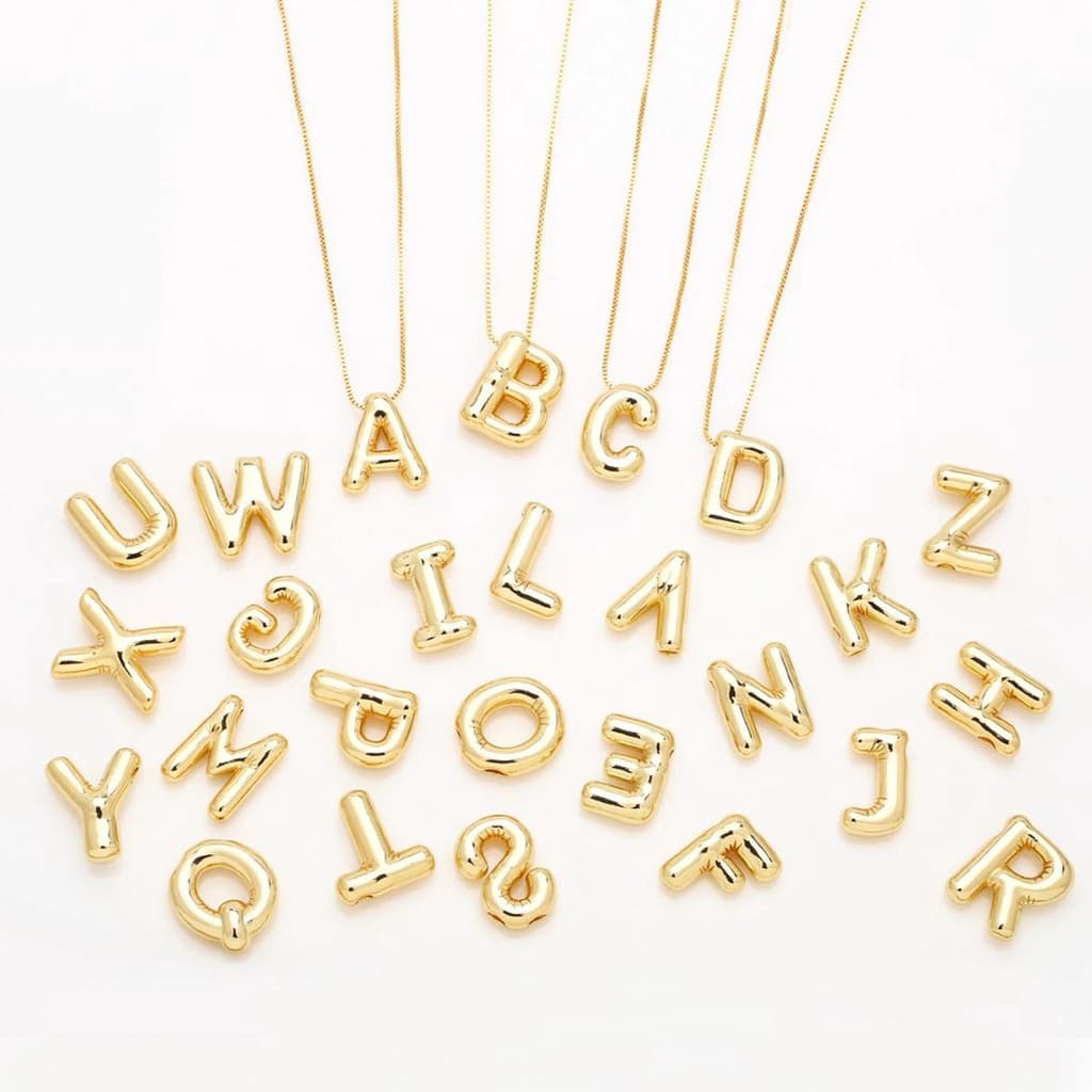 Colar personalizado com nome em letras grandes (26 letras) / colar feminino com inicial em letras de bolha / joia banhad