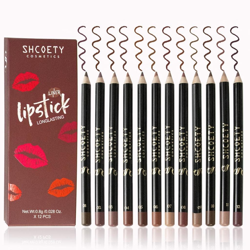 Conjunto de 12 Lápis para Lábios Nude, Kit Natural para Lábios, Lápis Batom Matte Suave