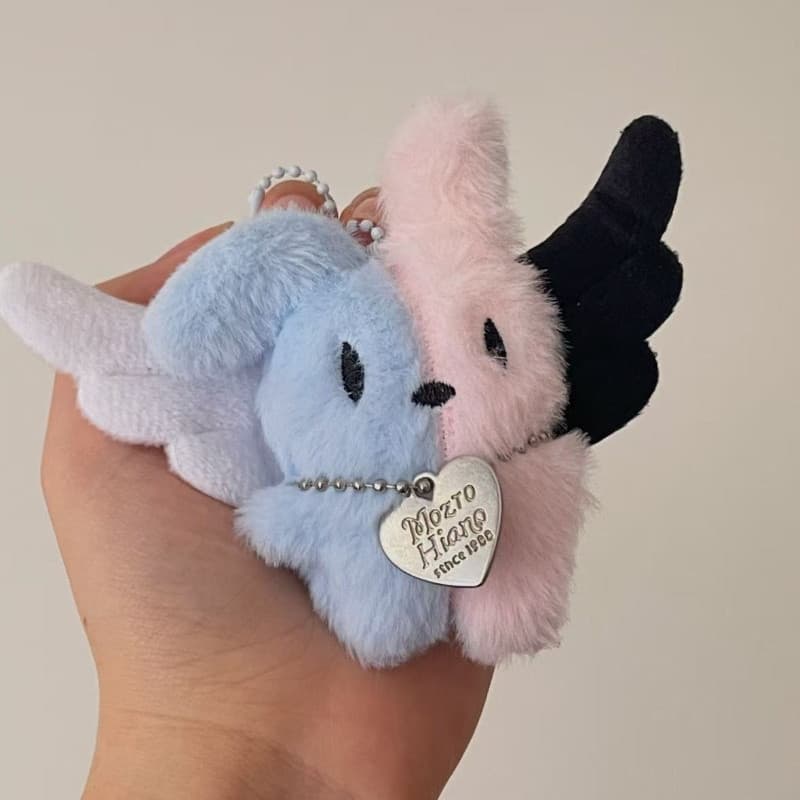 Estético Dopamina Bloco De Cores Coelho Chaveiro De Pelúcia Fofo Saco Charme Anjo Diabo Asa Chave Pingente Bonito Presen