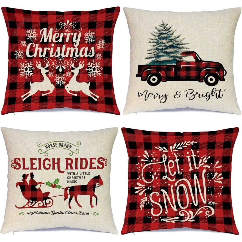 Capas de Almofada de Natal Hlonon 18 x 18 Polegadas, Conjunto de 4 - Capa de Almofada da Série Natal, Capa de Almofada Q
