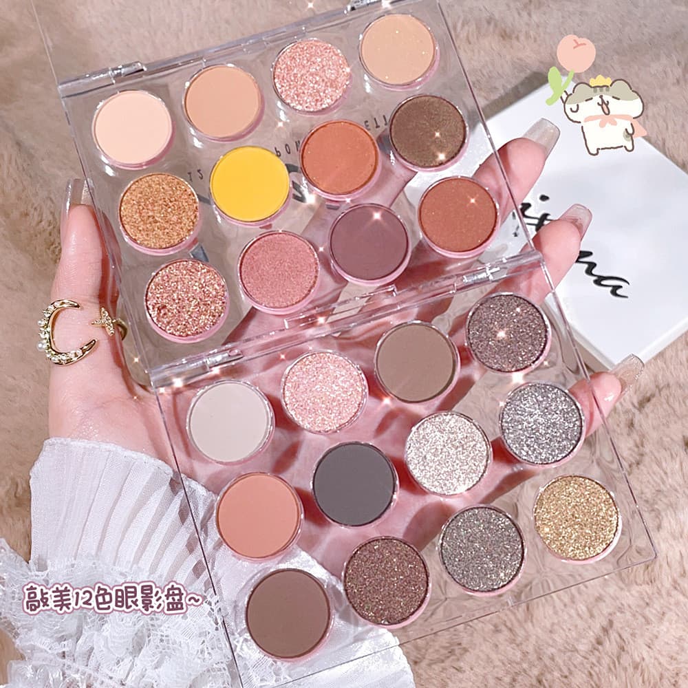 Paleta de sombras de 12 cores perolada fosca cor terra fina brilhante brilhante brilho maquiagem de longa duração sem de