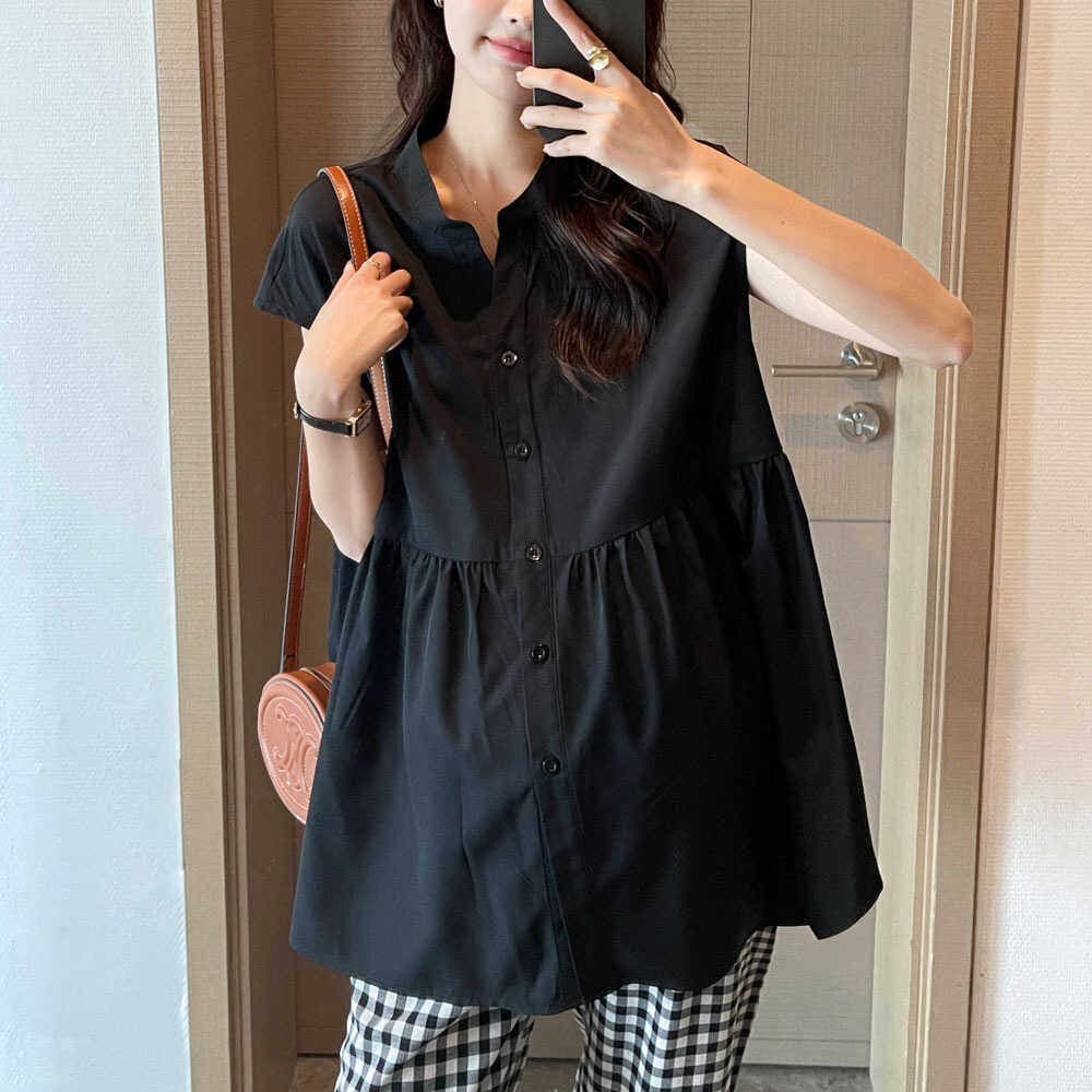 Roupa de maternidade verão versão coreana solta sem mangas camisa de bebê camisa de maternidade verão fino topo de manga