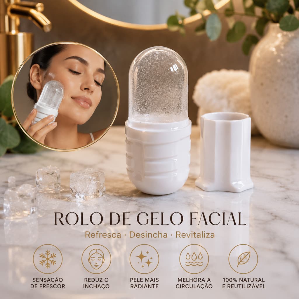 Rolo de Gelo Facial Reutilizável para Skincare | Massageador Facial Anti Inchaço, Refrescante para Pele, Beauty Care