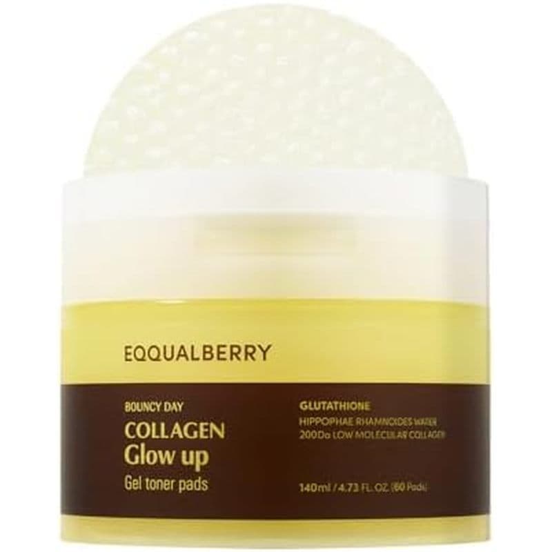 EQQUALBERRY Collagen Glow Up Gel Toner Pads – Almofada De Gelatina Coreana Iluminadora Com Colágeno De Absorção Profunda