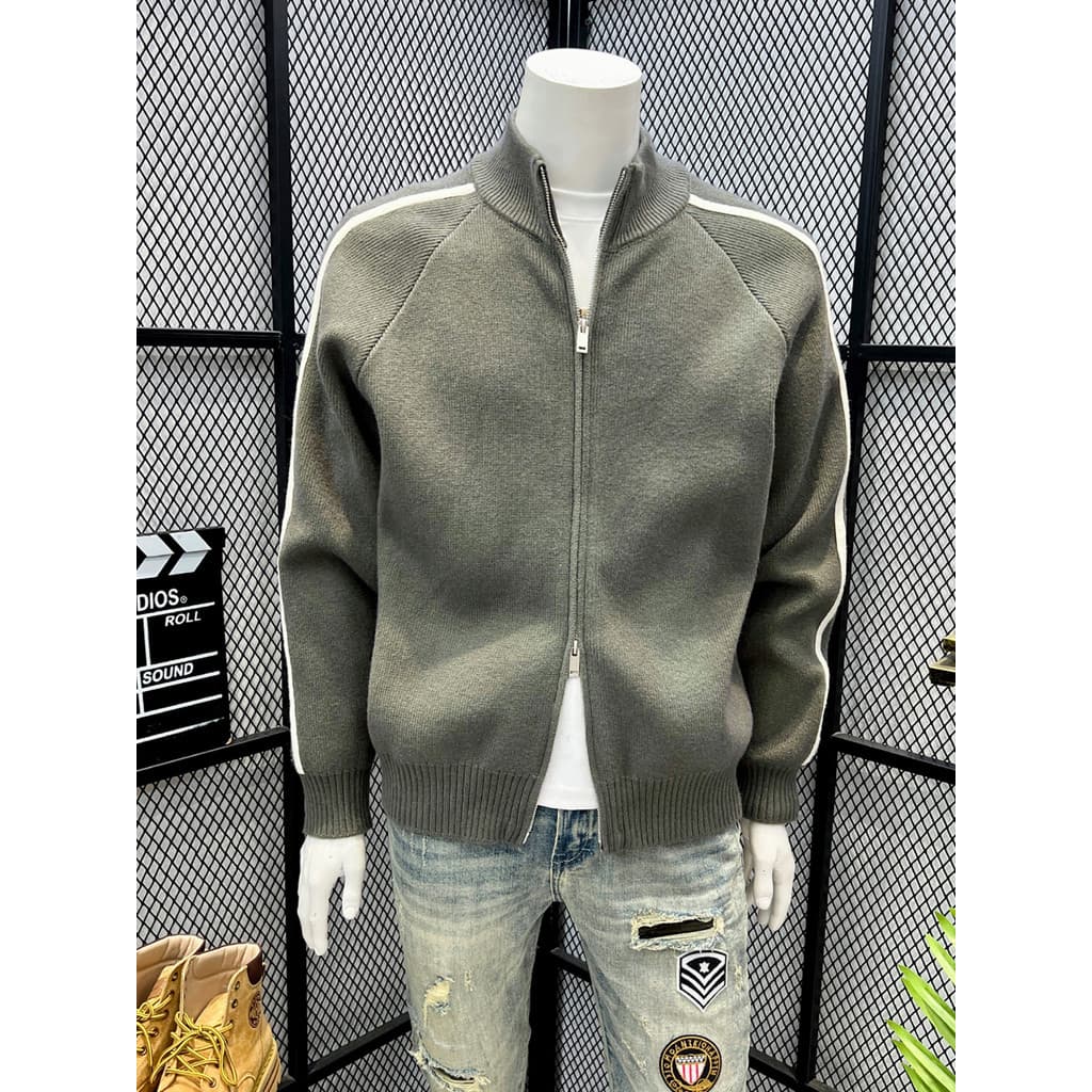 Outono inverno exterior wear preto Cardigan camisola masculina zíper engrossado solto Retro Street wear gola malhas jaqu