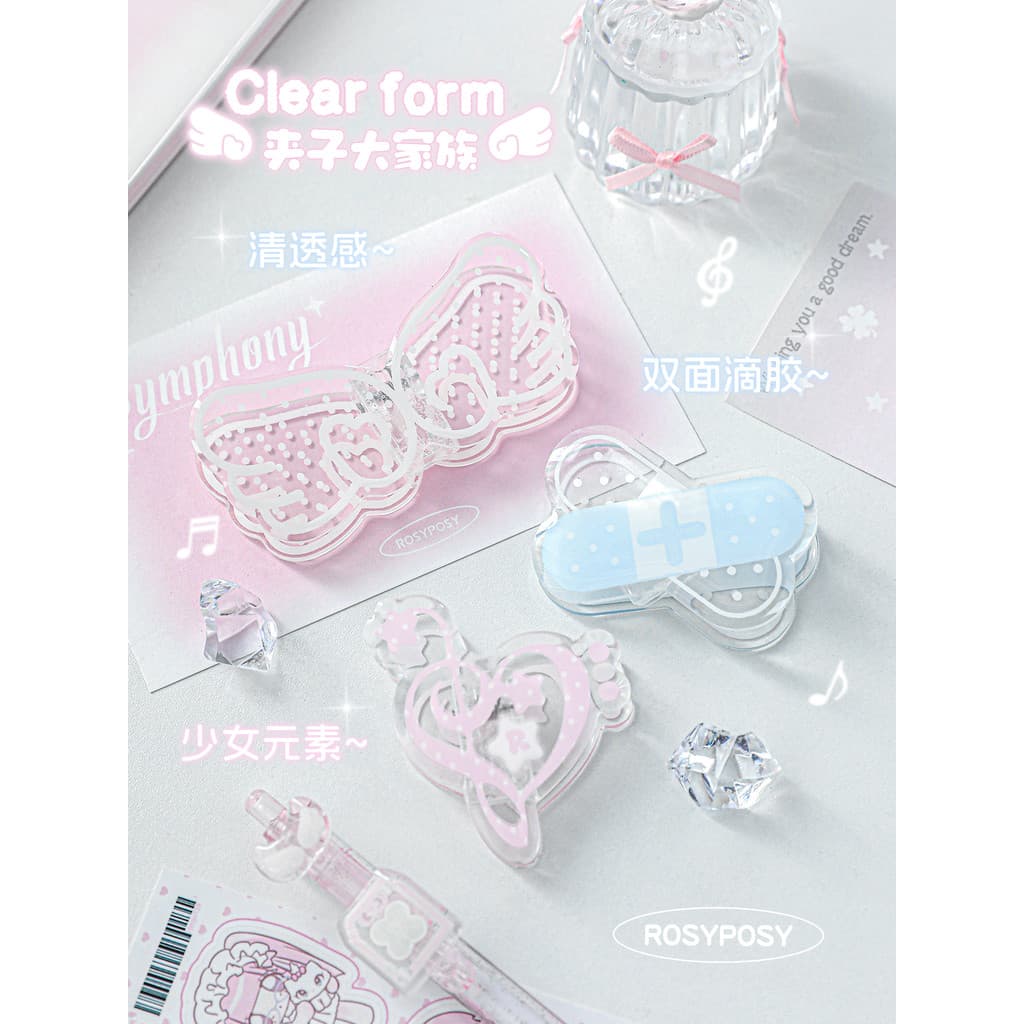 RosyPosy conjunto macio transparente acrílico clipe papelaria alto valor ins estilo cauda longa clipe livro manual arran