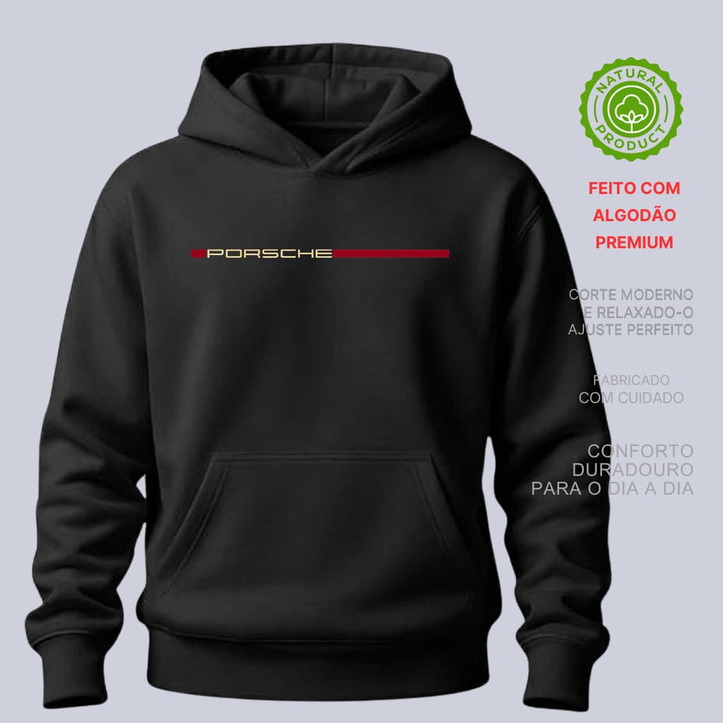 Moletom Canguru Masculino Porsche Streetwear Blusa De Frio Casual Algodão Premium