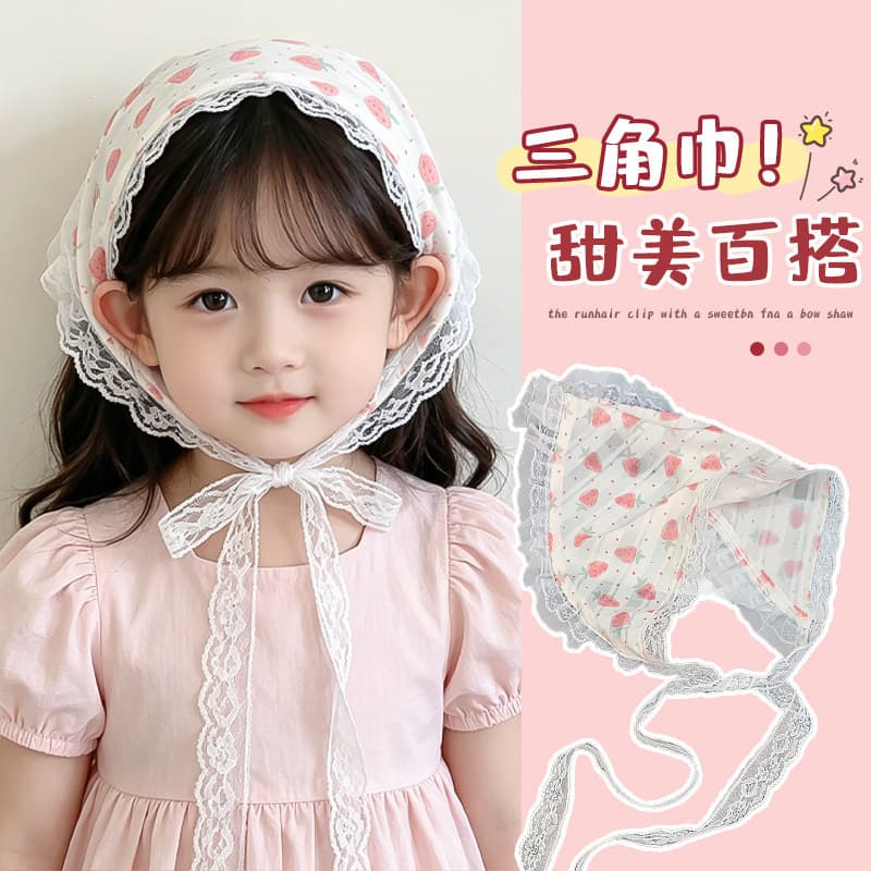 Crianças francês Retro Floral renda triângulo bandana feminino verão estilo Pastoral bandana