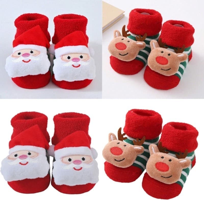 Meias de Caminhada para Bebês Estone com Tema de Natal, Meias Quentes Antiderrapantes para Crianças