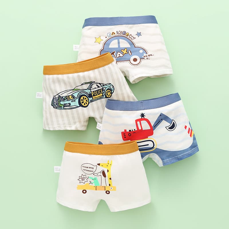 Cuecas Boxer de algodão puro para meninos, 4 peças, cuecas Boxer para meninos, Shorts primários