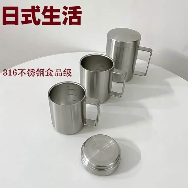 Bens estilo japonês 316 caneca de aço inoxidável água potável café chá crianças engrossado alça de dupla camada tanque d
