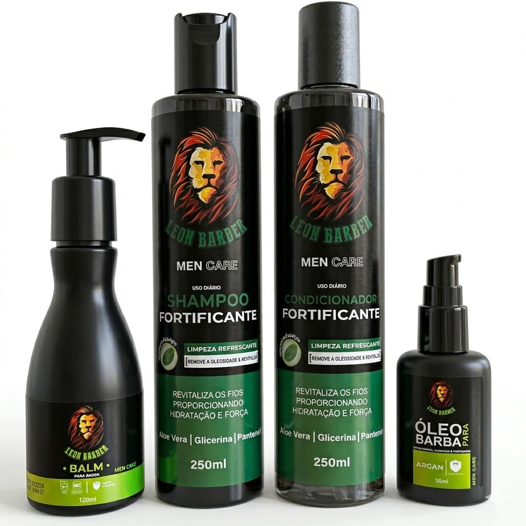 KIT Shampoo + Condicionador + Balm + Óleo para barba Leon Barber